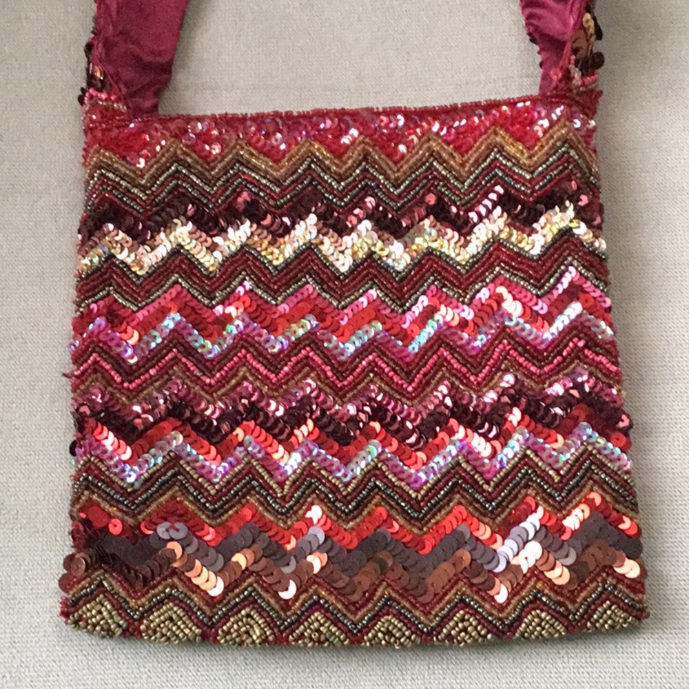 Accessorize red sequin and bead bag purse